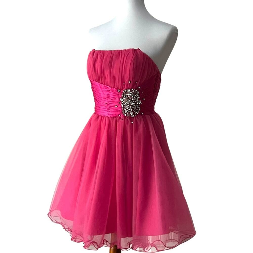 Formal Dress Small Homecoming Strapless Retro 50s Mini Pink Jewel Barbiecore